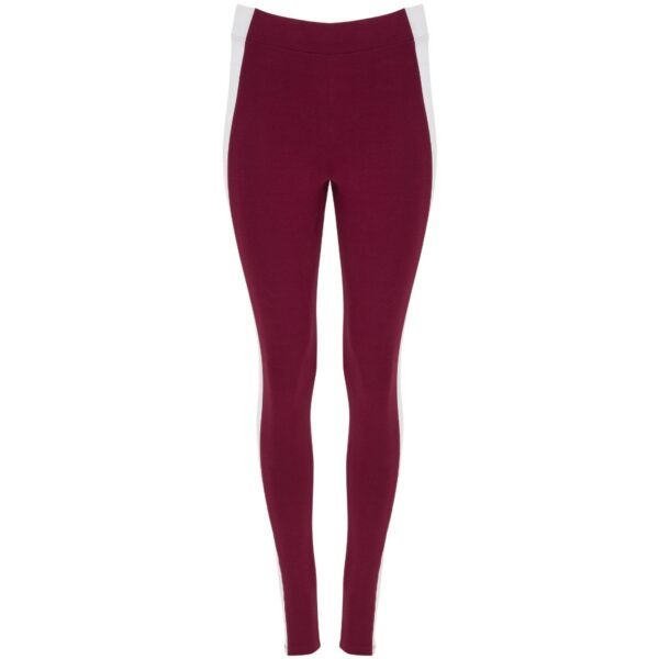 Leggings lungo da donna in jersey semplice - Borgogna/Bianco