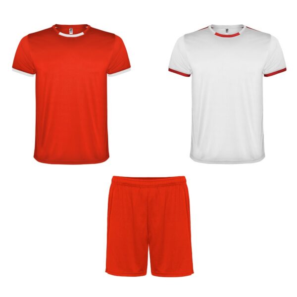 Completo sportivo unisex con due t-shirt - Bianco/Rosso
