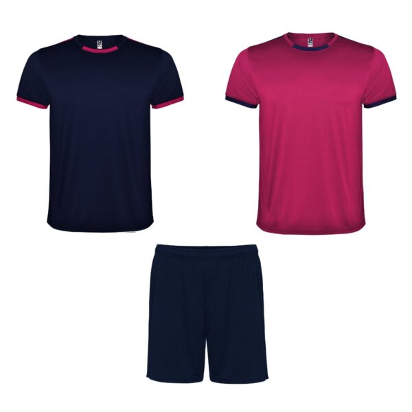 Completo sportivo unisex con due t-shirt - Fucsia/Blu Navy