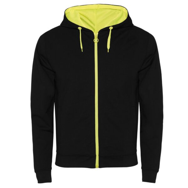 Felpa con Zip e Cappuccio - Nero/Giallo Fluo