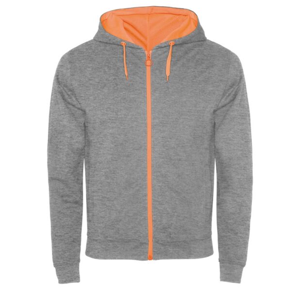Felpa con Zip e Cappuccio - Grigio/Arancione Fluo