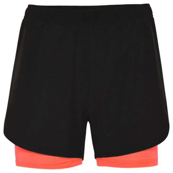 Short da corsa in tessuto leggero - Nero/Corallo Fluo