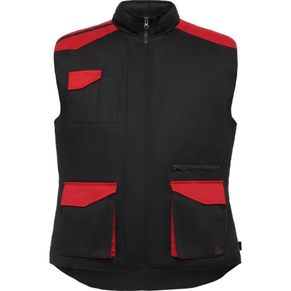 Gilet da lavoro multitasche imbottito con schienale - Nero/Rosso