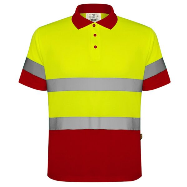 Polo Alta Visibilità - Rosso/Giallo Fluo