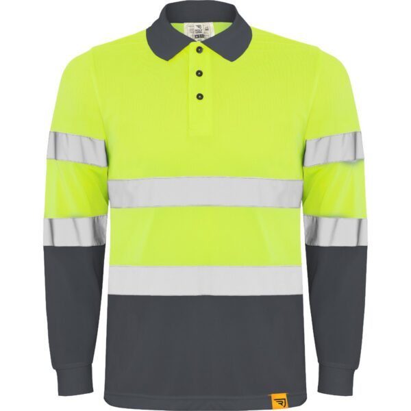 Polo Alta Visibilità Manica Lunga - Piombo/Giallo Fluo