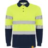 Polo Alta Visibilità Manica Lunga - Blu Navy/Giallo Fluo