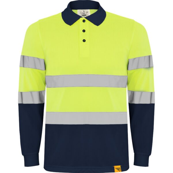 Polo Alta Visibilità Manica Lunga - Blu Navy/Giallo Fluo