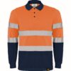Polo Alta Visibilità Manica Lunga - Blu Navy/Arancione Fluo