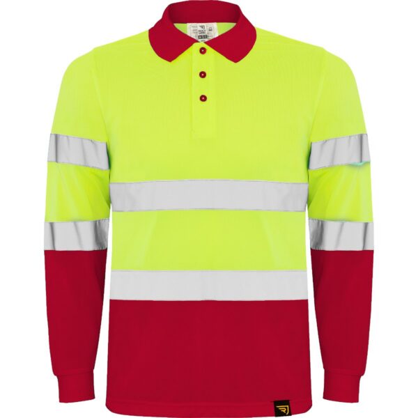 Polo Alta Visibilità Manica Lunga - Rosso/Giallo Fluo