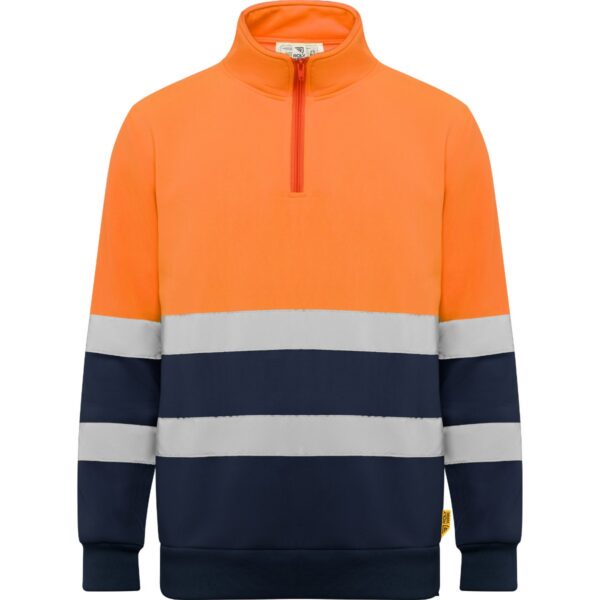 Felpa Alta Visibilità Mezza Zip - Blu Navy/Arancione Fluo