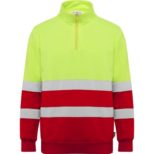 Felpa Alta Visibilità Mezza Zip - Rosso/Giallo Fluo