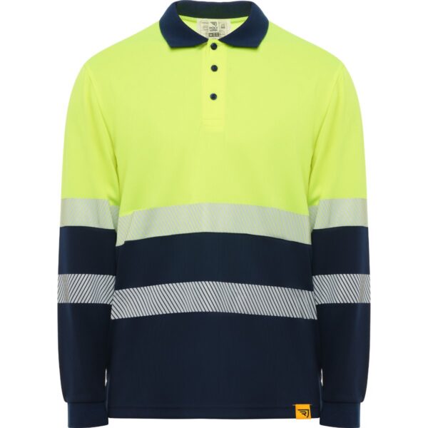 Polo Alta Visibilità Bicolore Manica Lunga - Blu Navy/Giallo Fluo