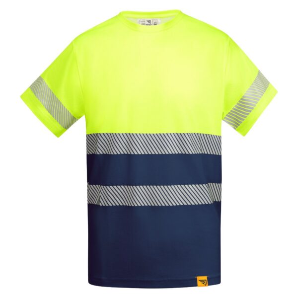T-Shirt Alta Visibilità Traspirante - Blu Navy/Giallo Fluo