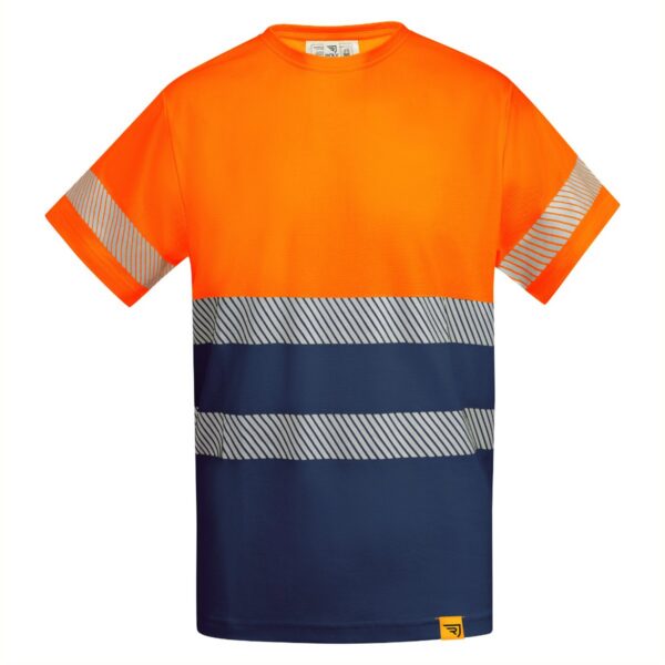 T-Shirt Alta Visibilità Traspirante - Blu Navy/Arancione Fluo