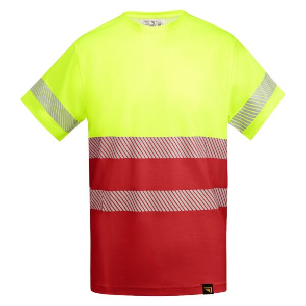 T-Shirt Alta Visibilità Traspirante - Rosso/Giallo Fluo