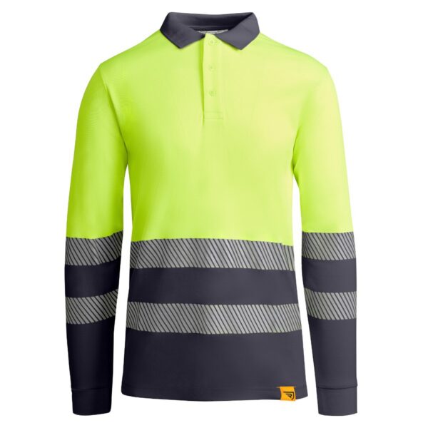 Polo Alta Visibilità Traspirante Manica Lunga - Piombo/Giallo Fluo