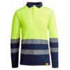 Polo Alta Visibilità Traspirante Manica Lunga - Blu Navy/Giallo Fluo
