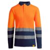 Polo Alta Visibilità Traspirante Manica Lunga - Blu Navy/Arancione Fluo