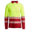Polo Alta Visibilità Traspirante Manica Lunga - Rosso/Giallo Fluo