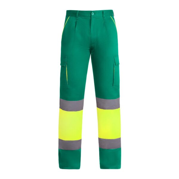 Pantalone lungo multitasche bicolore ad alta visibilità - Verde Giardino/Giallo Fluo