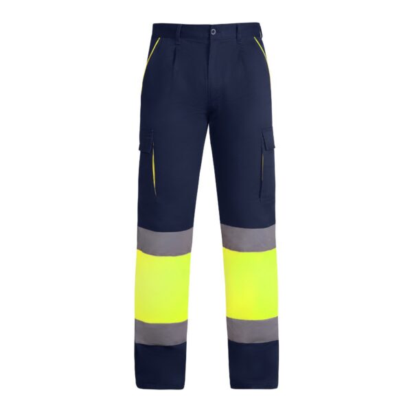 Pantalone lungo multitasche bicolore ad alta visibilità - Blu Navy/Giallo Fluor