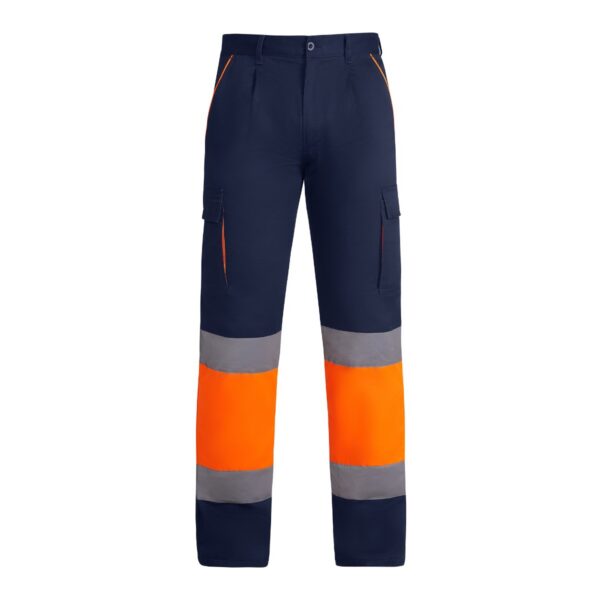 Pantalone lungo multitasche bicolore ad alta visibilità - Blu Navy/Arancione Fluo