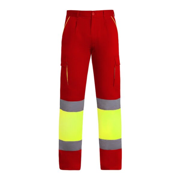 Pantalone lungo multitasche bicolore ad alta visibilità - Job Red/Fluor Yellow