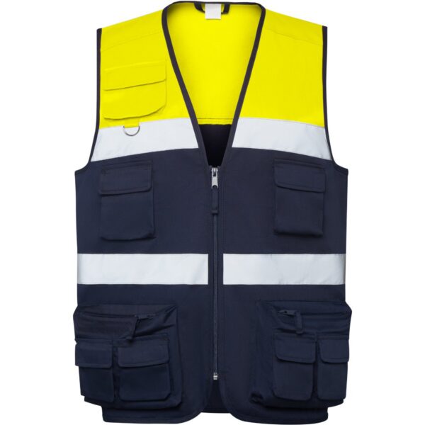 Gilet multitasche bicolore ad alta visibilità - Blu Navy/Giallo Fluor