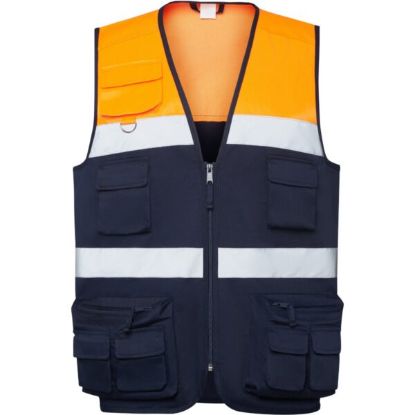 Gilet multitasche bicolore ad alta visibilità - Blu Navy/Arancione Fluo
